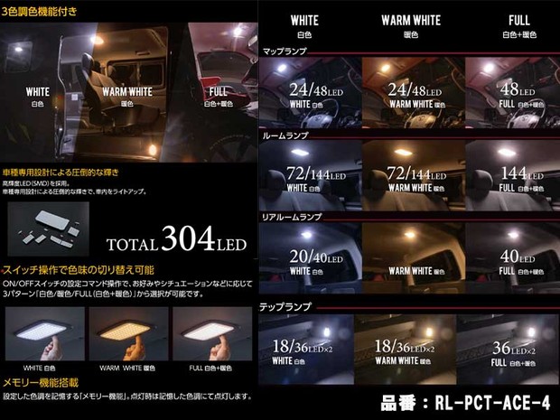 LEDルームランプセット ナロー 両側スライドドア専用■白色/電球色/ミックス