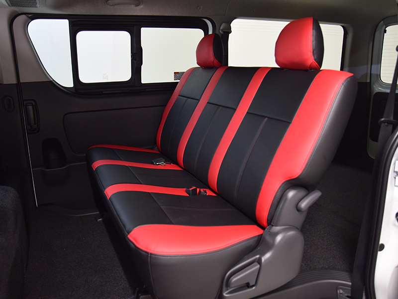 在庫限り 200系ハイエース シートカバー DX用 Herios 黒×赤 後部座席 